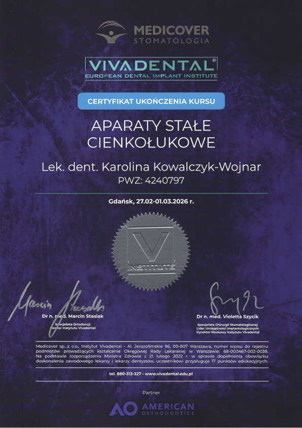Kowalczyk-Wojnar – Aparaty stałe cienkołukowe