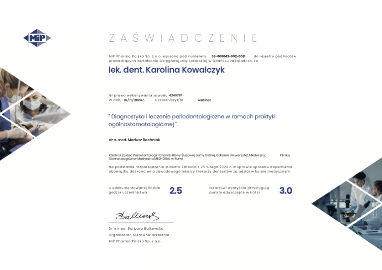 Kowalczyk-Wojnar – Diagnostyka i leczenie periodontologiczne w ramach praktyki ogólnostomatologicznej