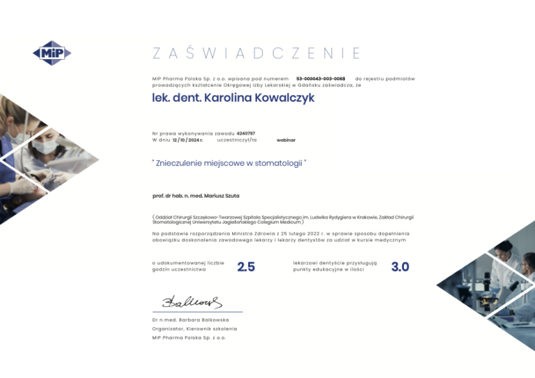 Kowalczyk-Wojnar – Znieczulenie miejscowe w stomatologii