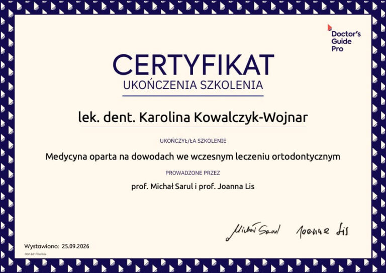 DGP-Certyfikat-Medycyna oparta na dowodach we wczesnym leczeniu ortodontycznym-2